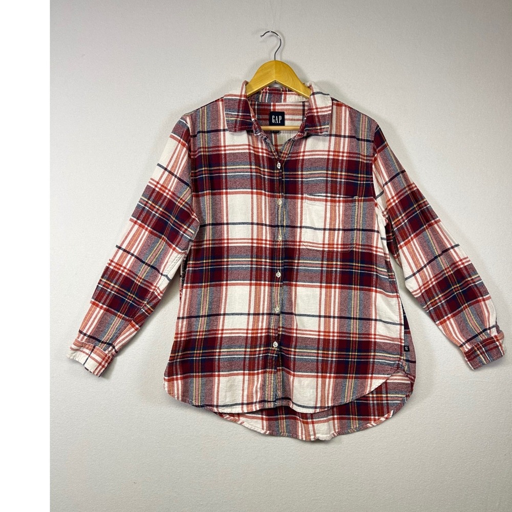 Grunge Cabin GAP Womens Large Red White Plaid Flannel Cotton Button Down Shirt
